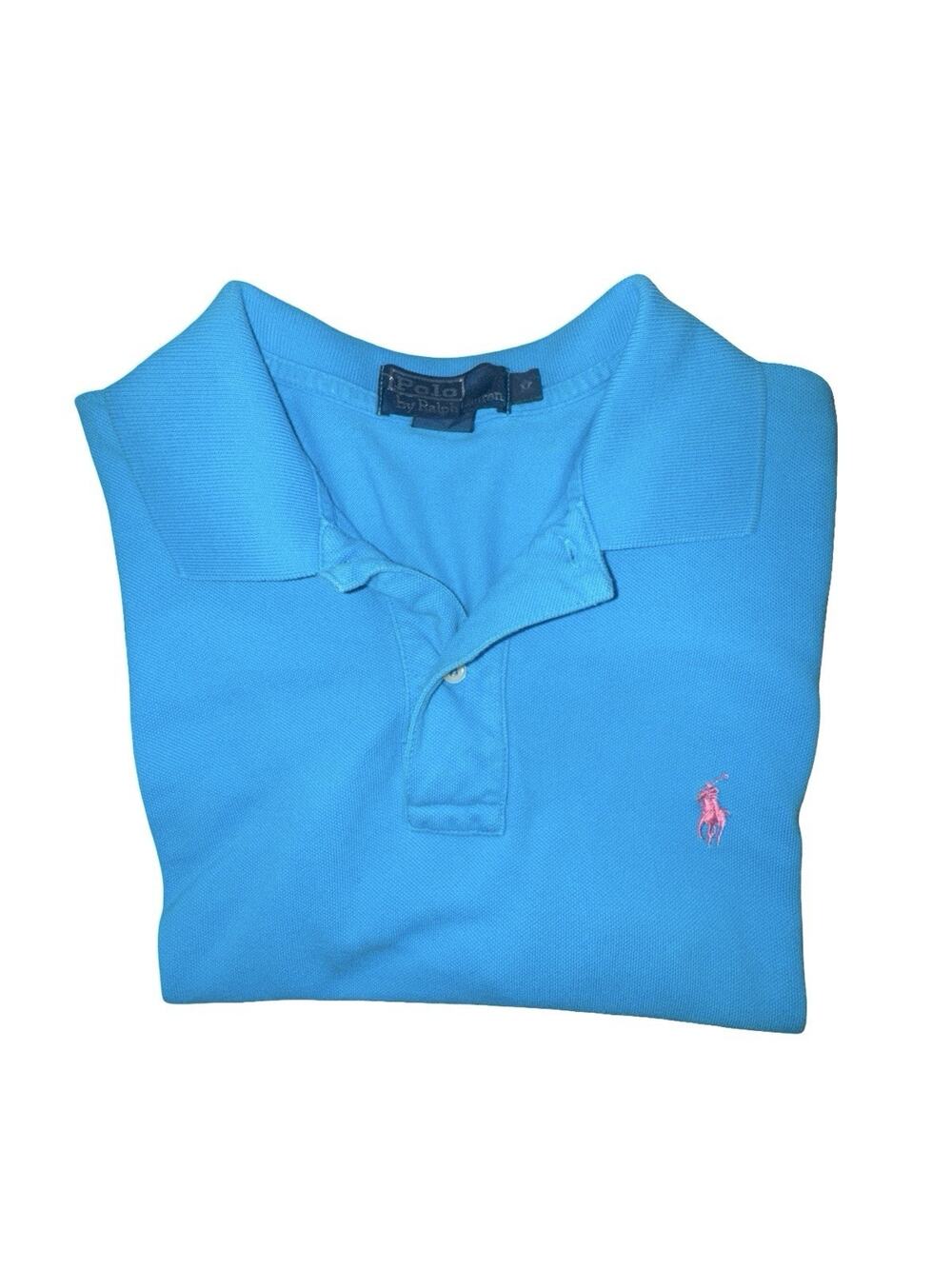 Pole Ralph Lauren Teal Blue Short Sleeve Polo Shirt 100% Cotton Sz M